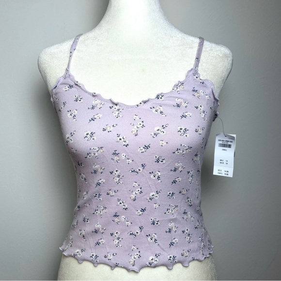 NEW Hollister Y2K babydoll ditzy ditsy floral print lettuce edge lavender cami S - Picture 3 of 16